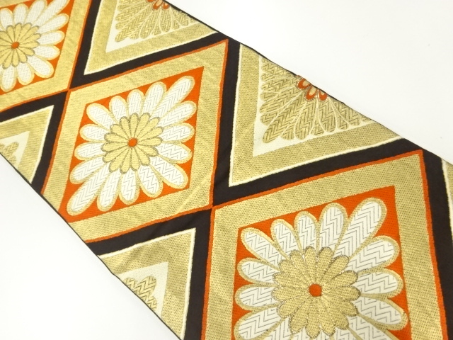 アンティーク　菱に花模様織出し袋帯（材料）